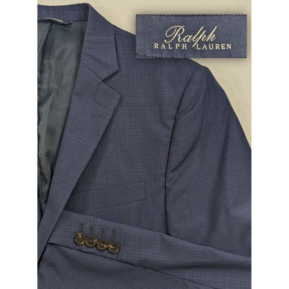Ralph Lauren Blazer Sport Coat Blue Textured Suit Jacket 100% Wool 39R 42" Chest